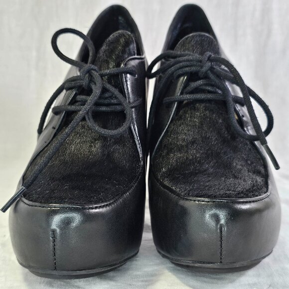 Me Too Lynessa Genuine Leather Chunky Platform Oxford Bootie Pumps 8 Black - Picture 4 of 14